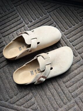 Birkenstock Suede Clogs Oiled Leather Tobacco Brown